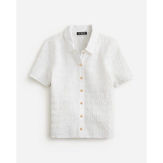 Smocked button-up shirt in cotton-blend voile