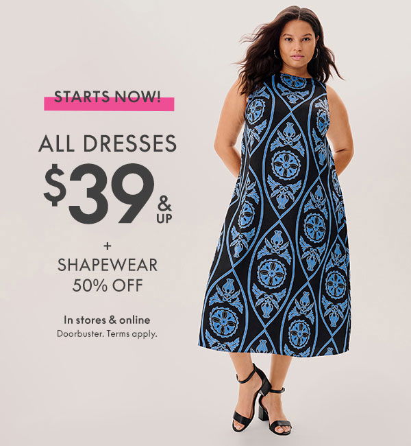 Shop Dresses \\$39 and Shapewear 50% Off