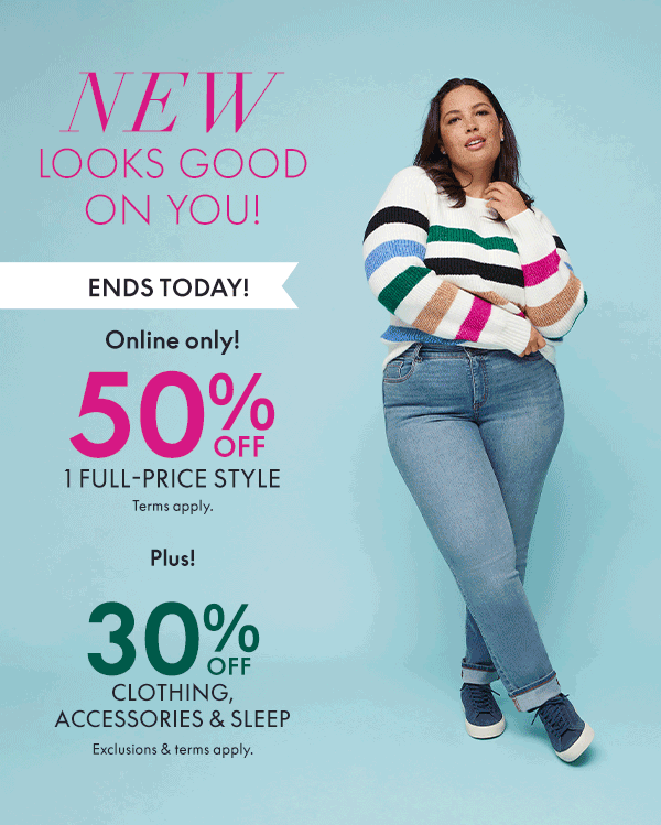 50% Off 1 Full Price Style and 30% Off Clothing, Accessories, and Sleep