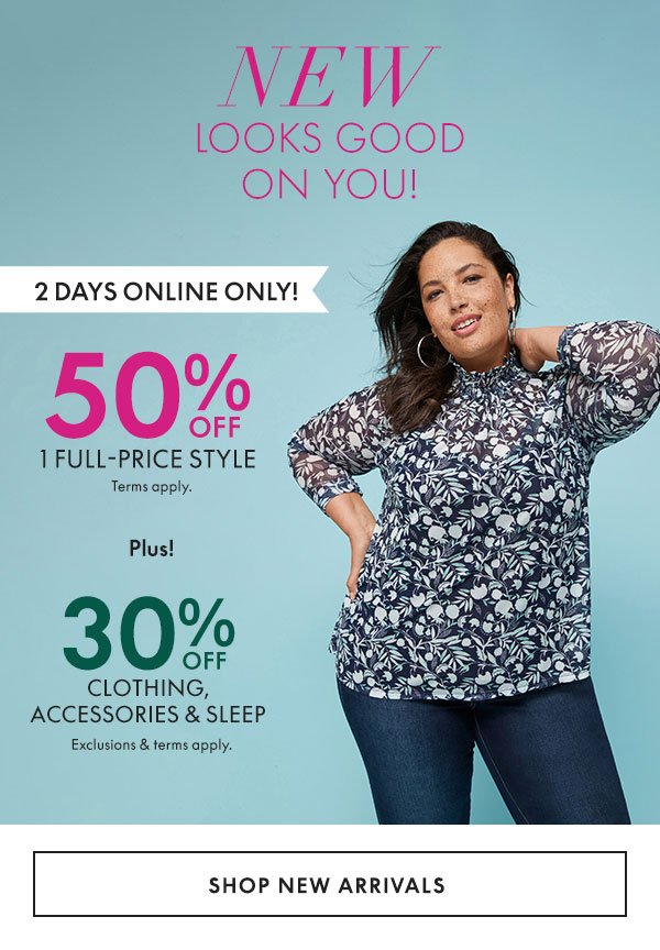 50% Off 1 Full Price Style and 30% Off Clothing, Accessories, and Sleep