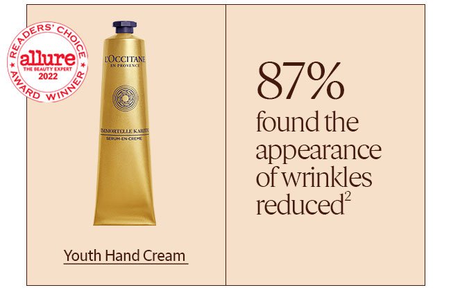 YOUTH HAND CREAM | 87% FOUND THE APPEARANCE OF WRINKLES REDUCED ²