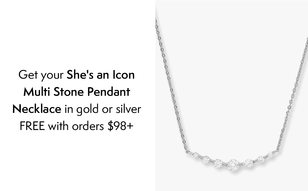 Get the NEW She's an Icon Multi Stone Pendant Necklace, a \\$78 value, FREE with orders \\$98+ Gift someone you love or show yourself some love while we can keep them in stock