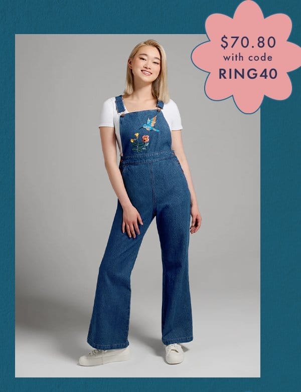 Humming Along Embroidered Overalls