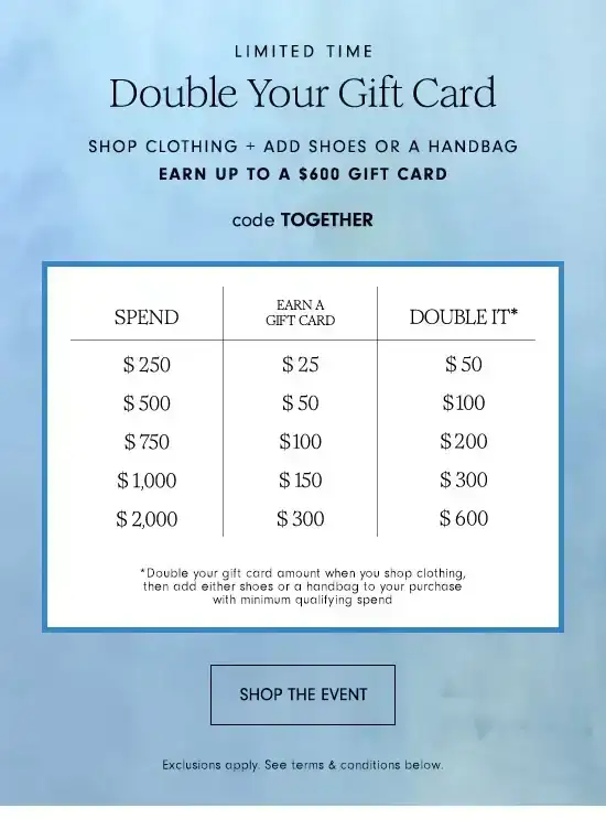 Double your gift card! Up to \\$600