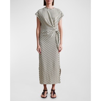 Vanina Striped Cap-Sleeve Side-Tie Maxi Dress