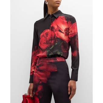 Brady Floral Silk Slim Button-Front Shirt