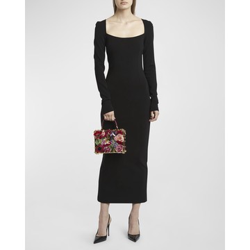 Square-Neck Long-Sleeve Milano Jersey Midi Dress