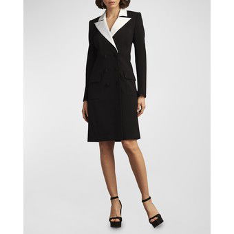 Peak-Lapel Crepe Satin Coat Dress