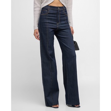 Francine Topstitched High-Rise Straight-Leg Pants