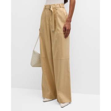 Amaya Belted Linen-Blend Straight-Leg Pants