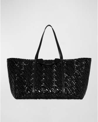 G Large Chain-Link Embossed Leather Shoulder Bag