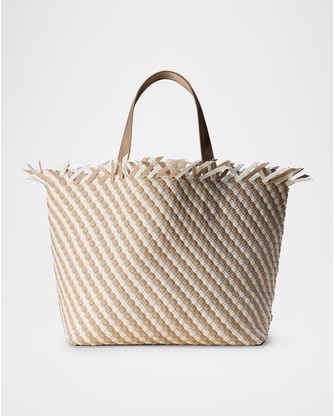 Havana Large Bicolor Fringe Woven Tote Bag