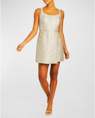 Chianti Scoop-Neck Metallic Jacquard Mini Dress