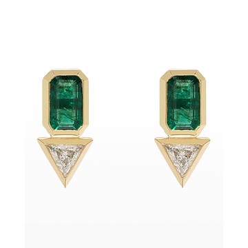 Emerald and Trillion Diamond Stud Earrings