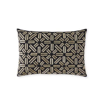 Black & Gold Velvet Beaded Decorative Pillow, 15x21"