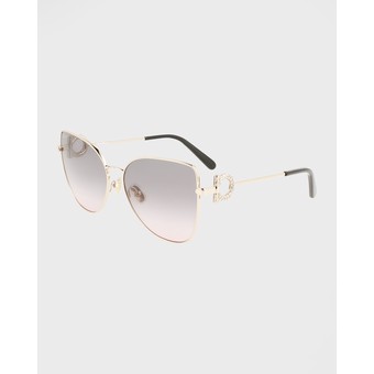 Crystal Gancini Metal Cat-Eye Sunglasses