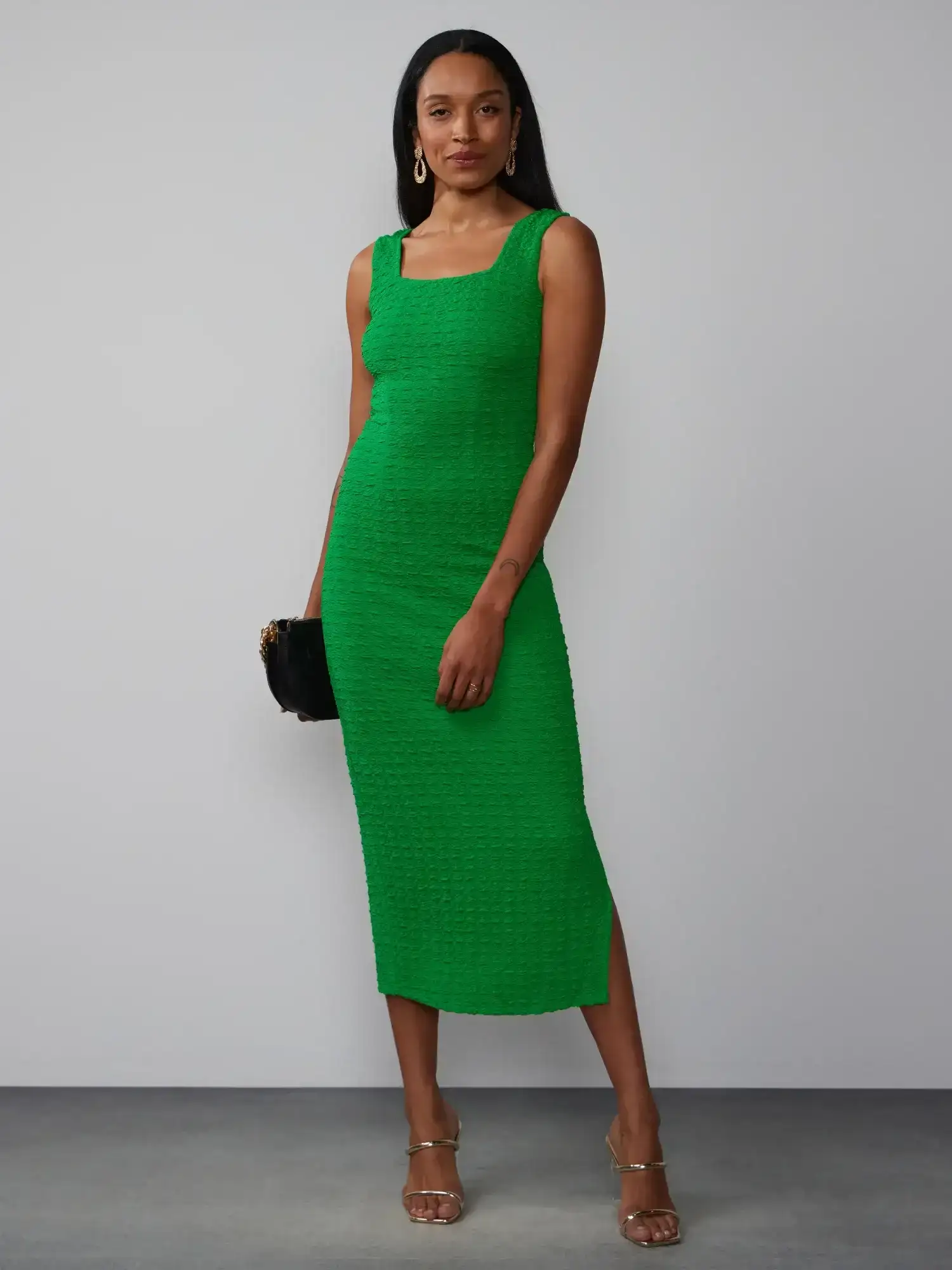 Image of Sleeveless Textured Knit Midi Dress