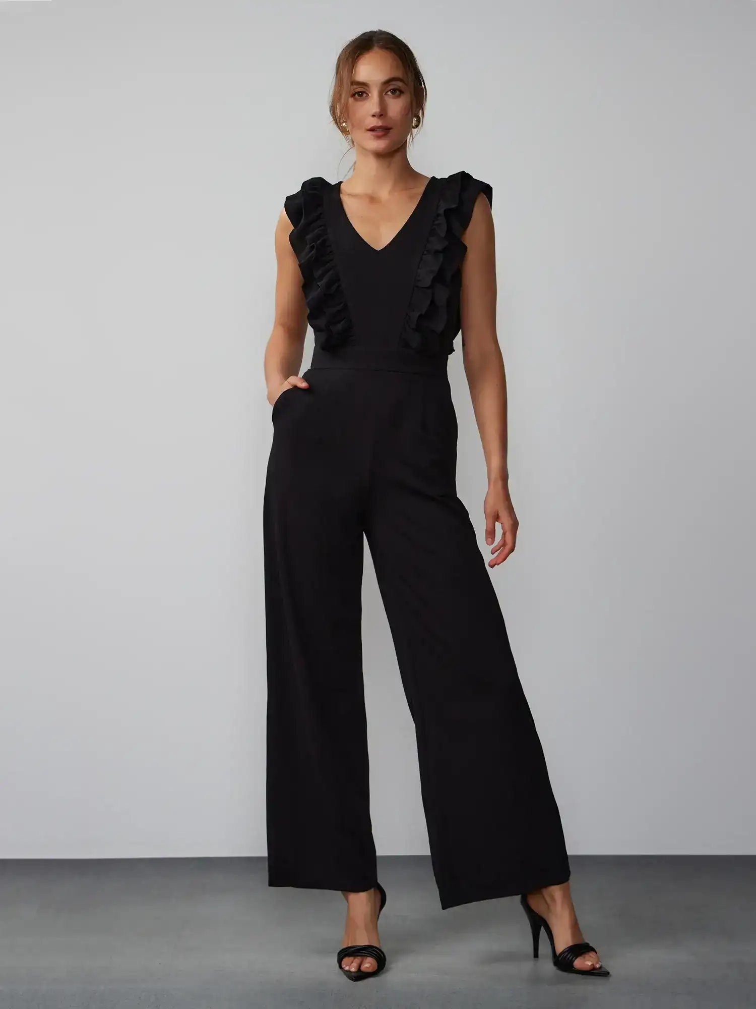 Image of Sleeveless Ruffle Detail Jumpsuit