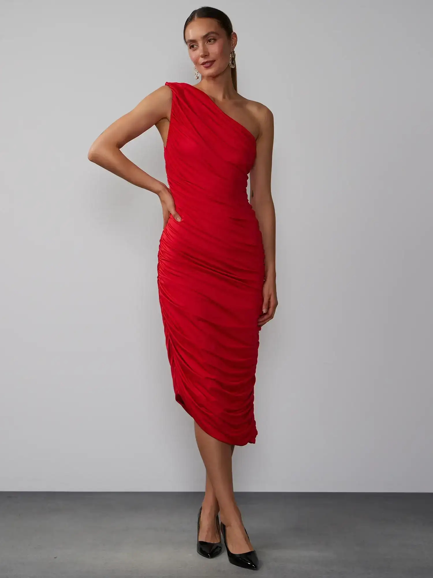 Image of One Shoulder Ruched Bodycon Dress