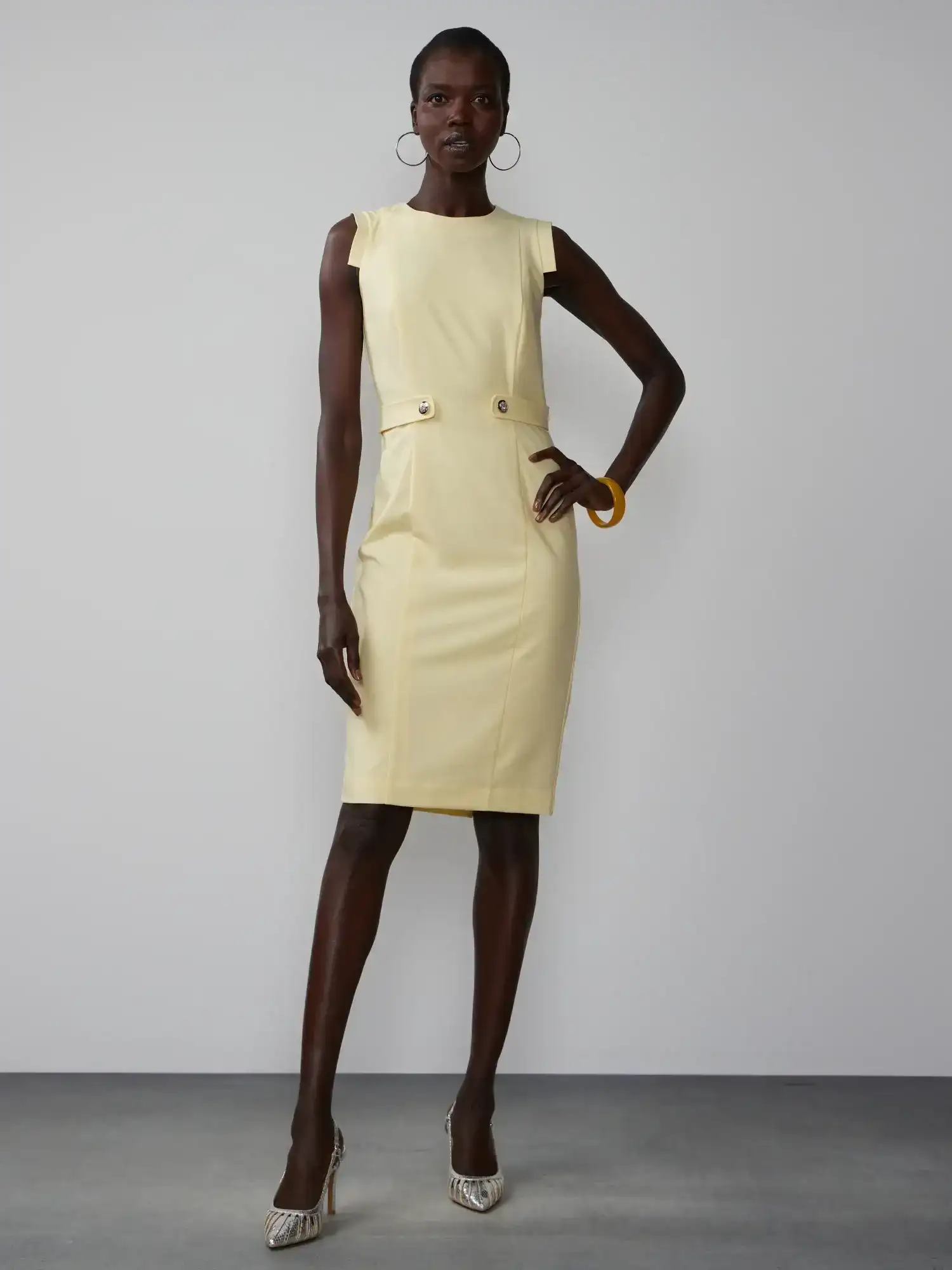 Image of Sleeveless Side Tab Belt Dress