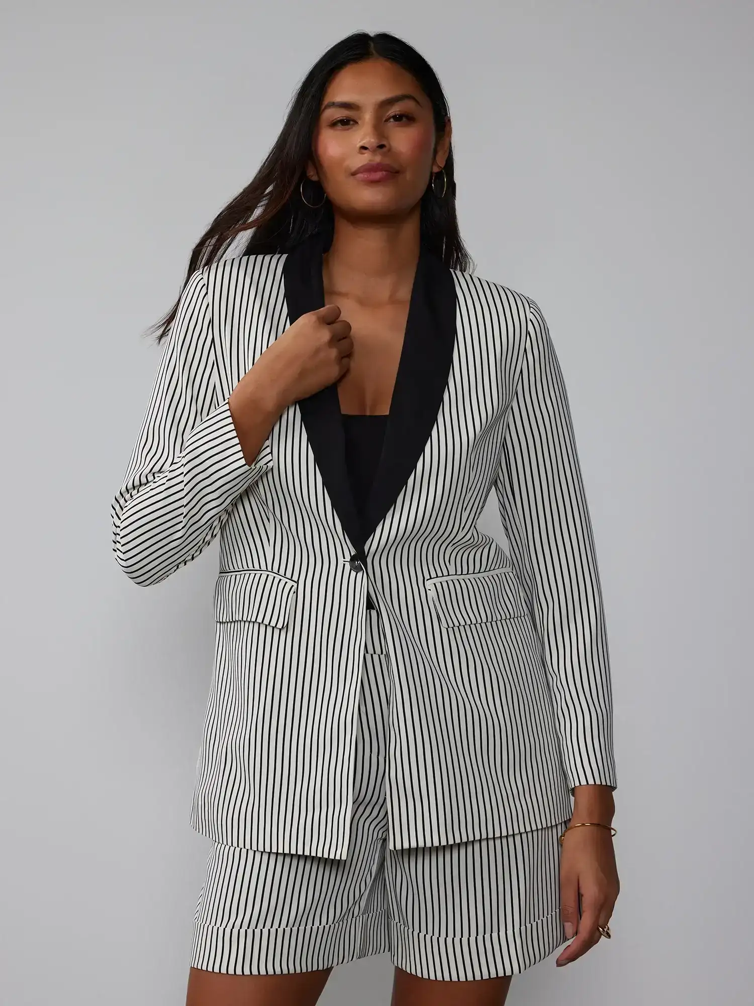 Image of Petite Shawl Collar Striped Blazer