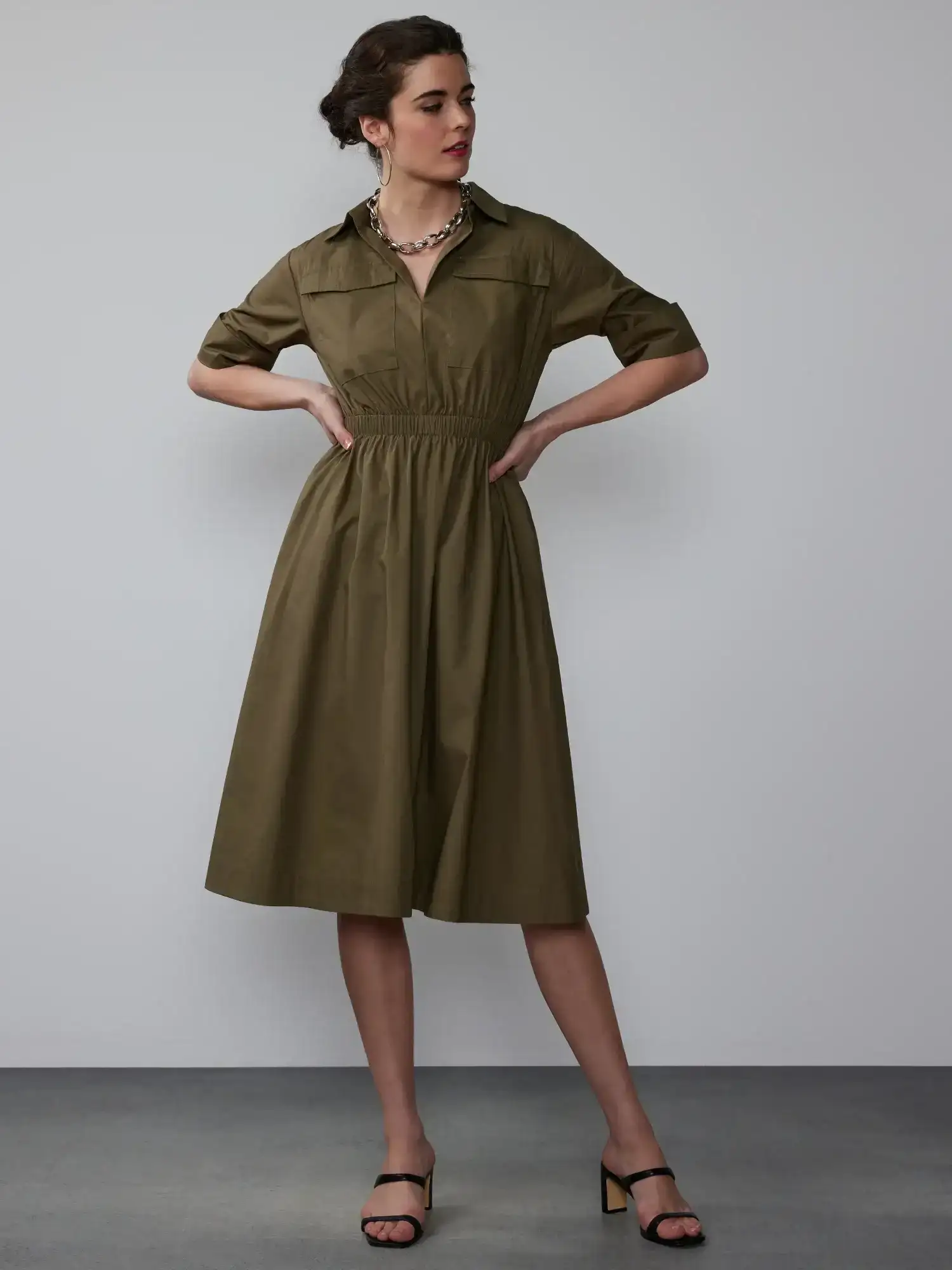 Image of Cargo Pocket Shirt Midi Dress