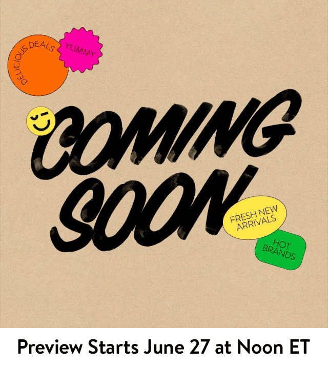 Kraft paper with 'Coming Soon' graphic and whimsical stickers.