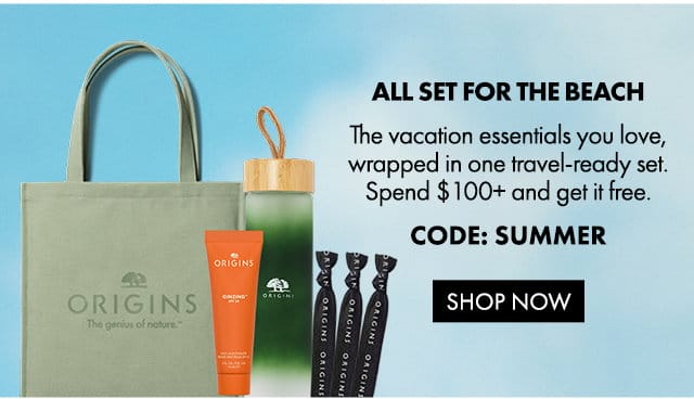 ALL SET FOR THE BEACH | The vacation essentials you love, wrapped in one travel-ready set. Spend \\$100+ and get it free. | CODE: SUMMER | SHOP NOW