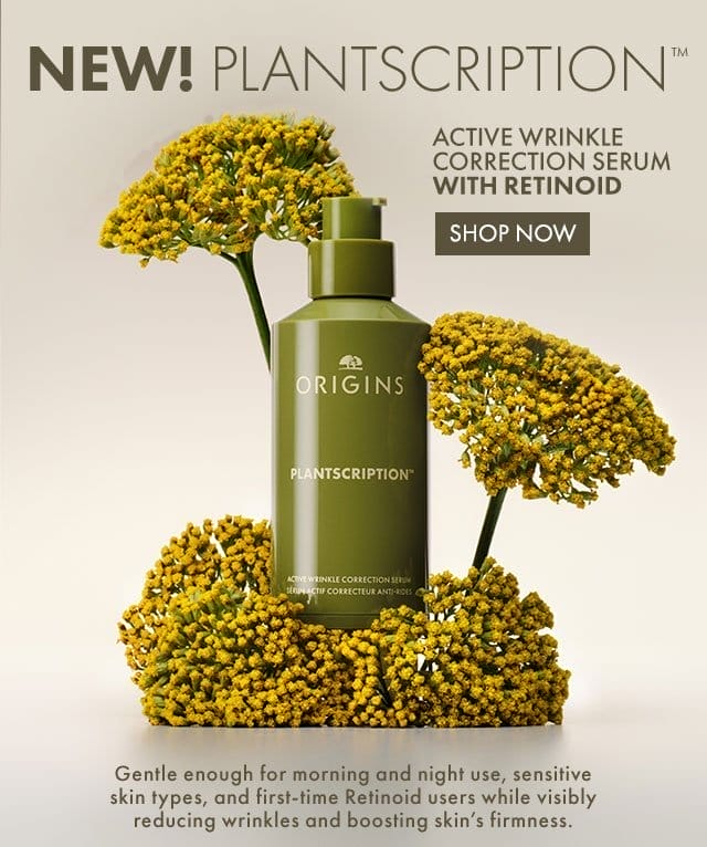 NEW! PLANTSCRIPTION™ | Active Wrinkle Correction Serum with retinoid | Shop Now | Gentle enough for morning and night use, sensitive skin types, and first-time Retinoid users while visibly reducing wrinkles and boosting skin’s firmness.