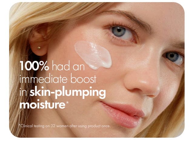 100% had an immediate boost in skin-plumping moisture* | *Clinical testing on 32 women after using product once.