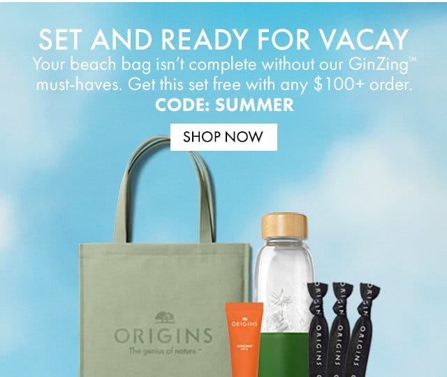 SET AND READY FOR VACAY | Your beach bag isn't complete without our GinZing™ must-haves. Get this set free with any \\$100+ order. CODE: SUMMER | SHOP NOW