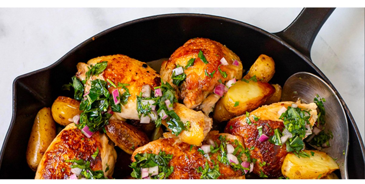 CAST-IRON SKILLET CHICKEN WITH FINGERLING POTATOES