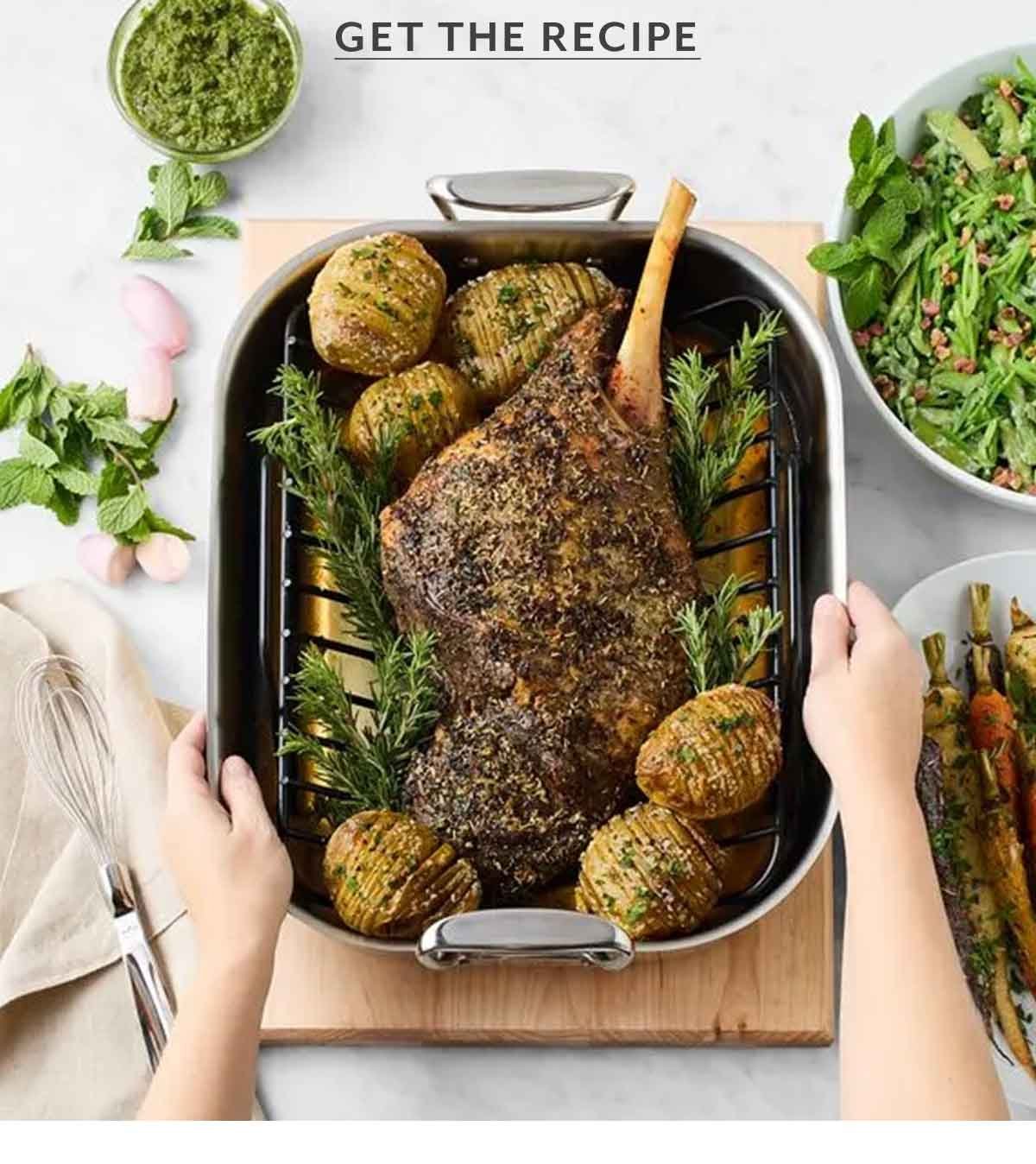 ROAST RACK OF LAMB WITH ROSEMARY, BASIL, PARSLEY PESTO