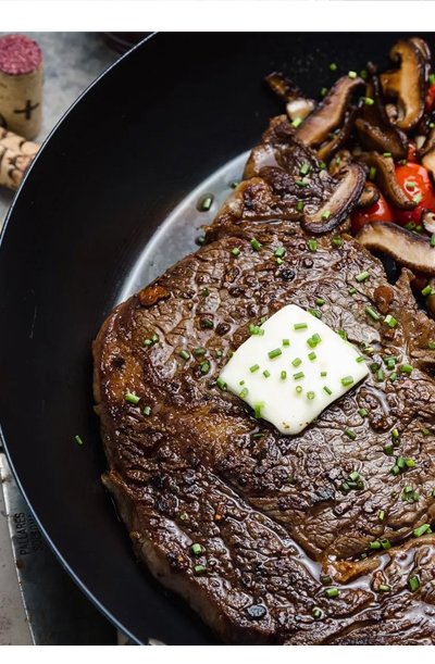 SEARED STEAK WITH BLISTERED TOMATOES