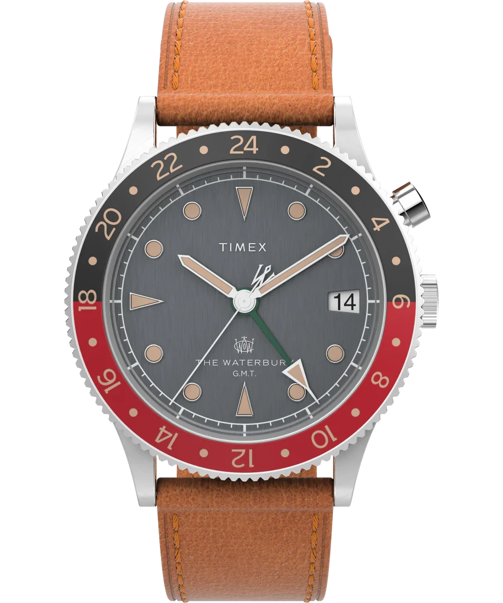 Image of Waterbury Traditional GMT 39mm Leather Strap Watch