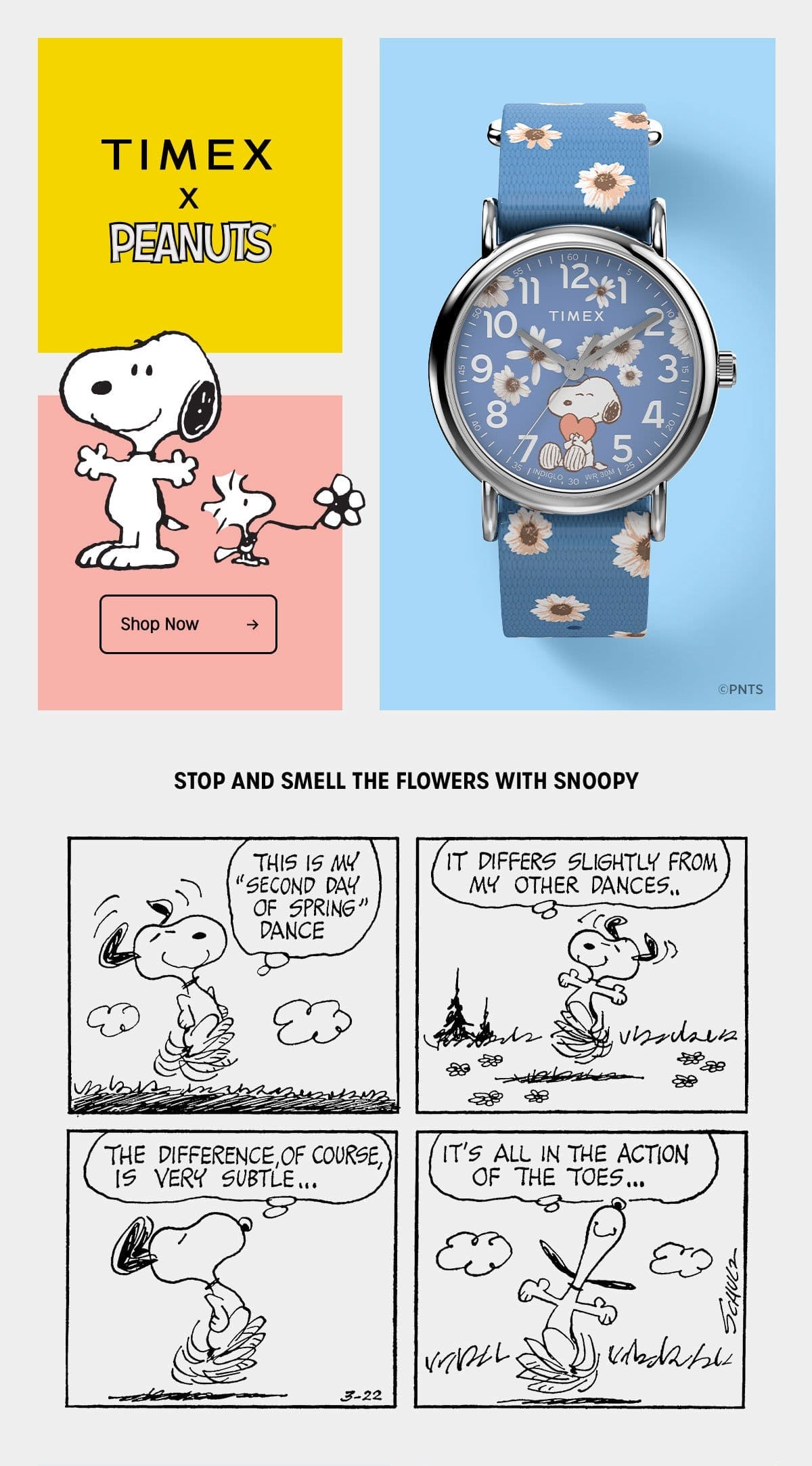 TIMEX x PEANUTS | Shop Now | STOP AND SMELL THE FLOWERS WITH SNOOPY