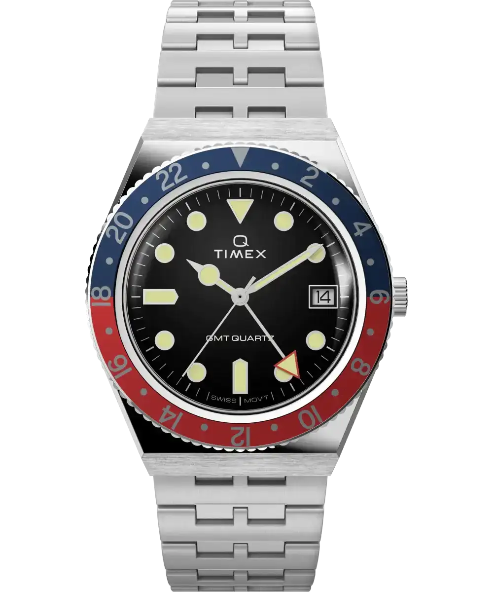 Image of Q Timex GMT 38mm Stainless Steel Bracelet Watch