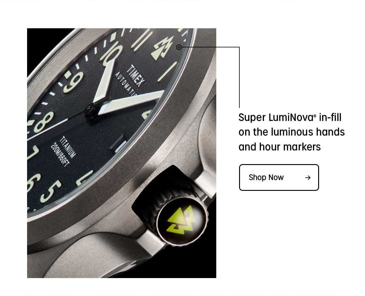 Super LumiNova in-fill on the luminouis hands and hour markers | Shop Now