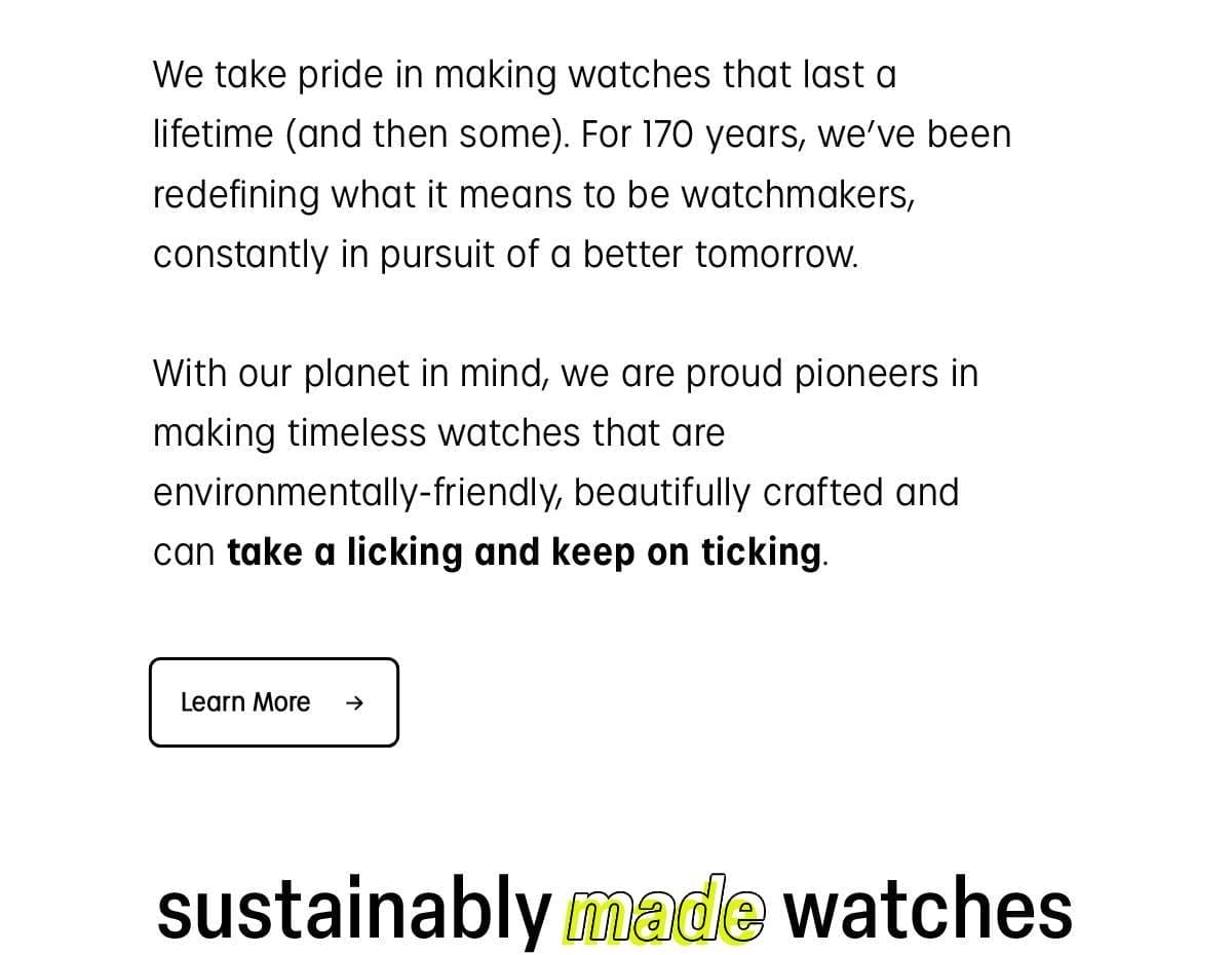 Sustainably made watches | learn more