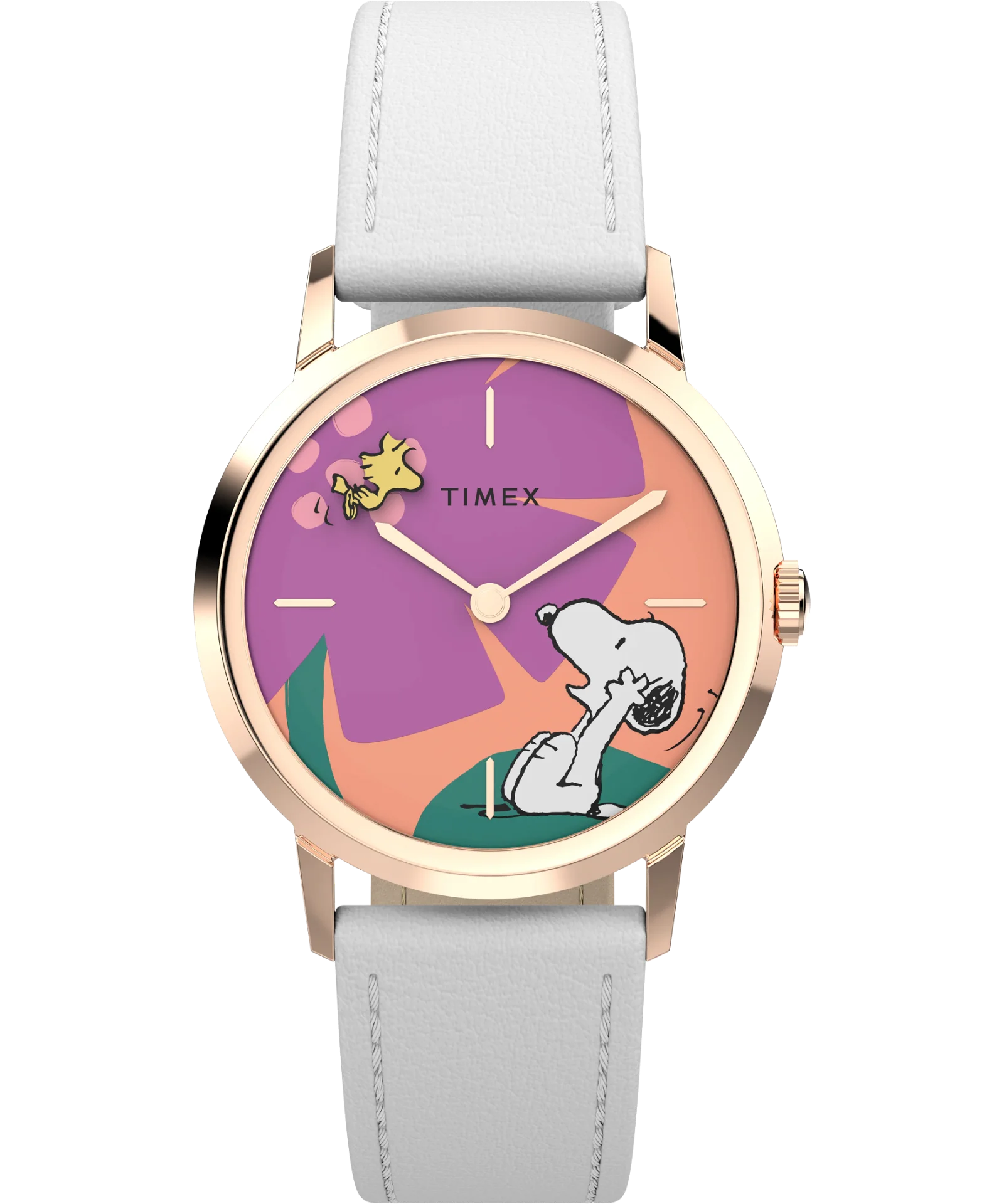 Image of Marlin® Hand-Wound x Snoopy Floral 34mm Leather Strap Watch