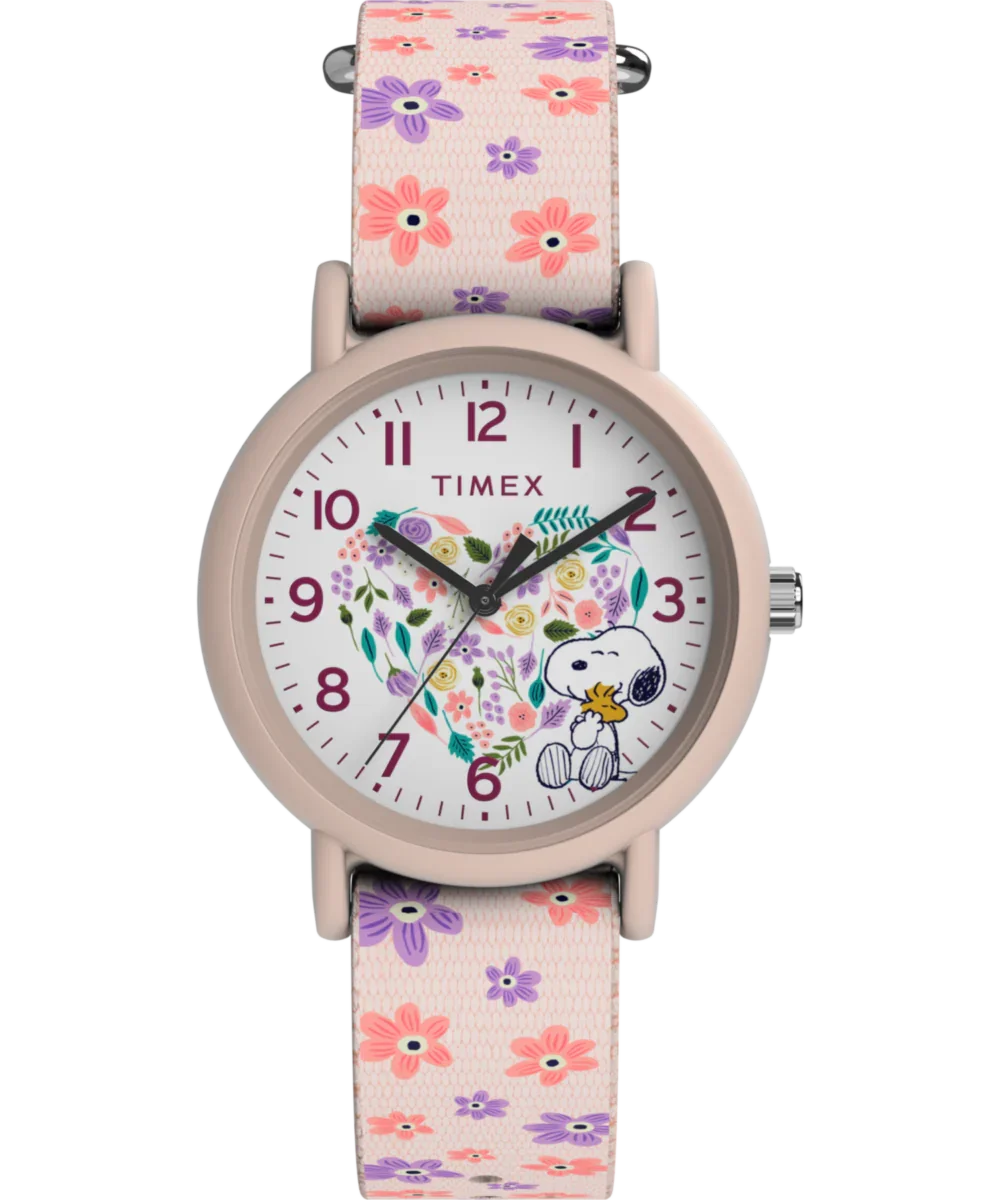 Image of Timex x Peanuts Floral 34mm Fabric Strap Watch