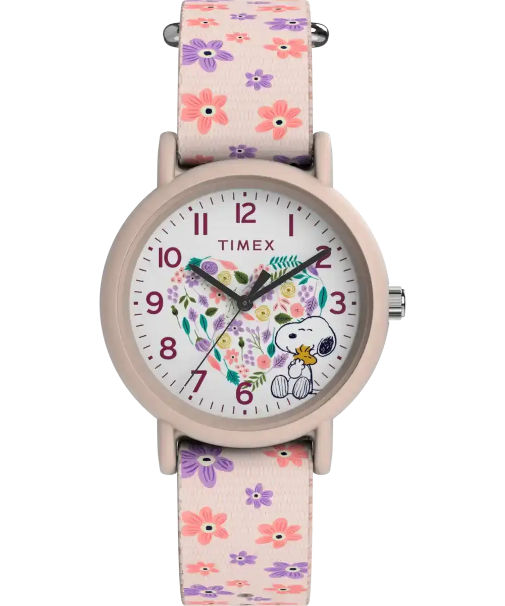 Image of Timex x Peanuts Floral 34mm Fabric Strap Watch