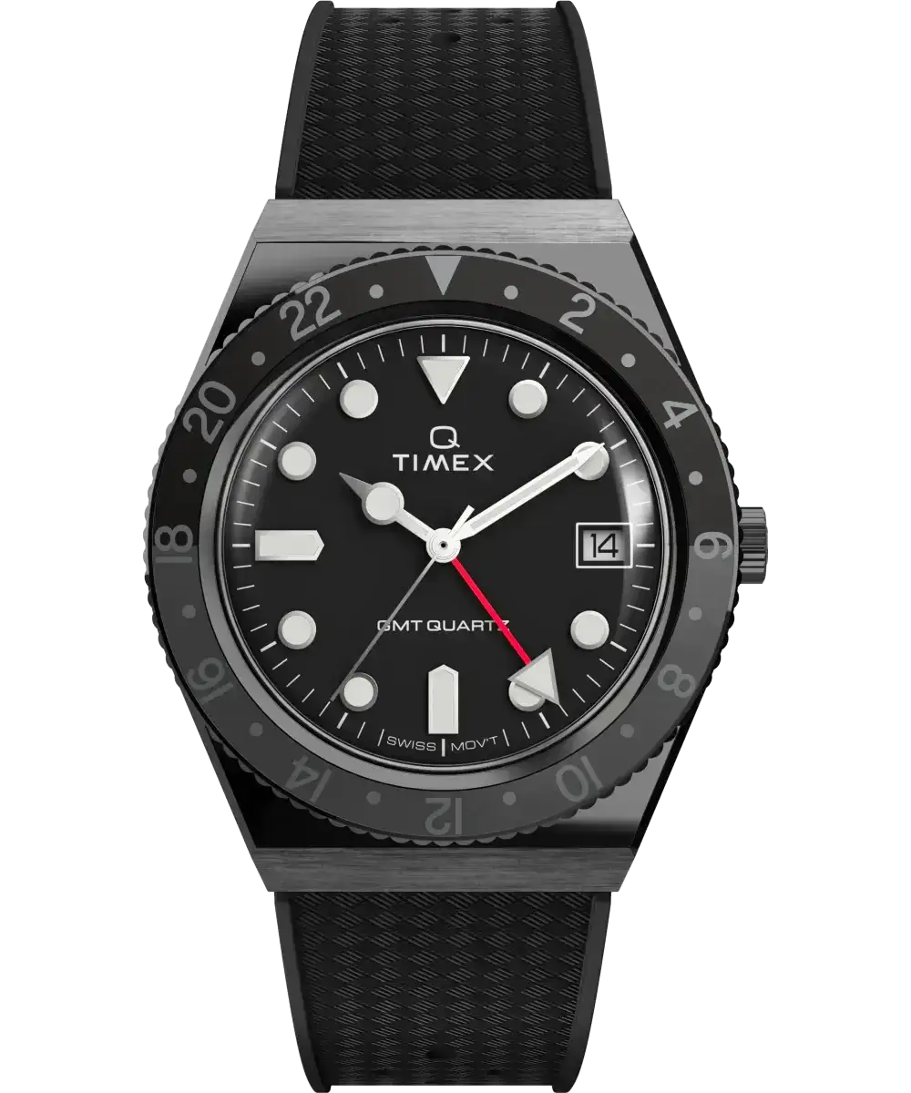 Image of Q Timex GMT 38mm Synthetic Rubber Strap Watch