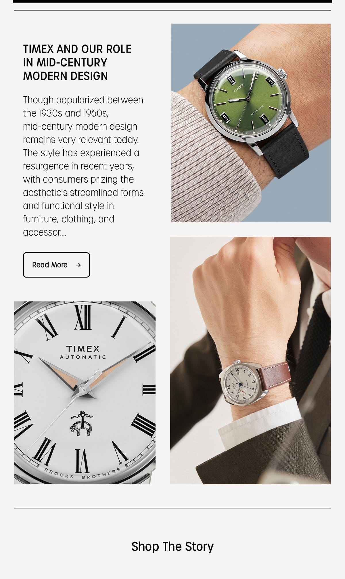 TIMEX AND OUR ROLE IN MID-CENTURY MODERN DESIGN | Though popularized between the 1930's and 1960's mid-century modern design remains very relevant today. The style has experienced a resurgence in recent yeas with consumers prizing the aesthetics streamlined forms and functional style in furniture, clothing, and accessor.. | Read More