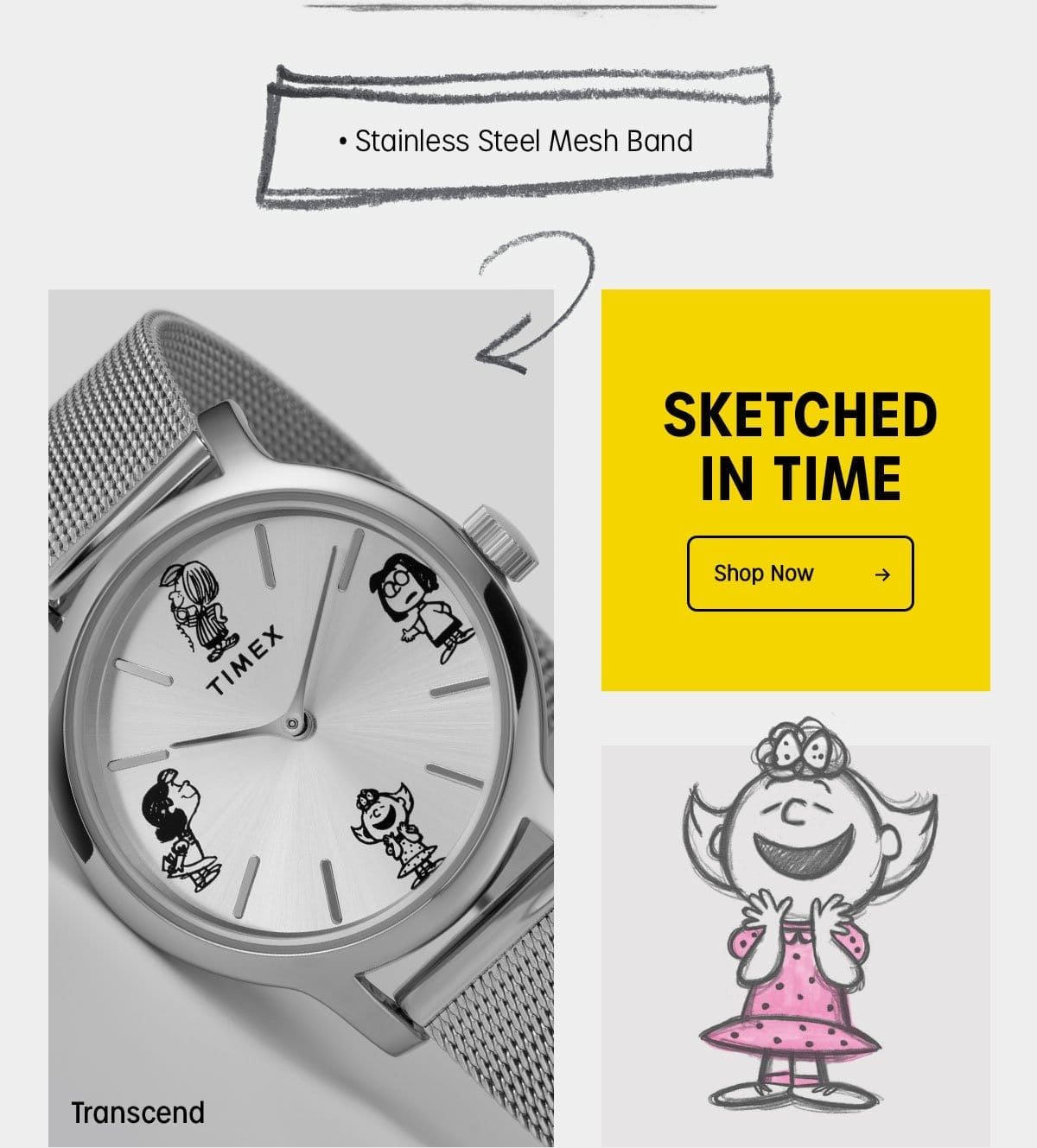 Stainless Steel Mesh Band | SKETCHED IN TIME | Shop Now | Transcend