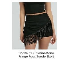 Shake It Out Rhinestone Fringe Faux Suede Skort