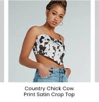 Country Chick Cow Print Satin Crop Top