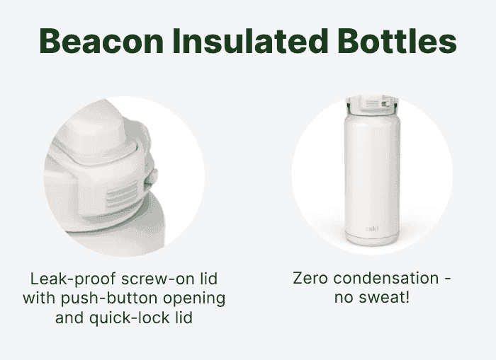 Beacon bottles feature a leak-proof lid