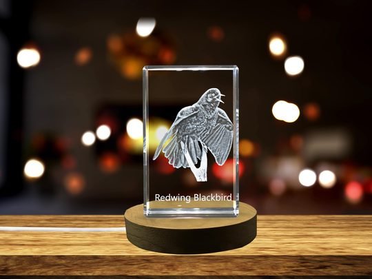 Redwing Blackbird 3D Engraved Crystal 