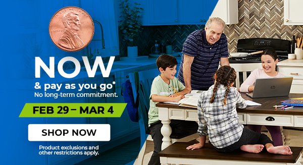 1¢ now and pay as you go. Feb 29 - Mar 4.